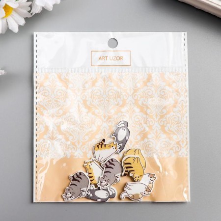 Decor for creativity wood "striped cats" set of 10 pcs 2.2x1.6 cm-3