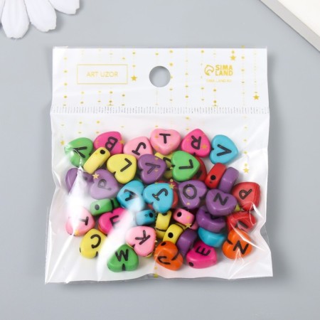 A set of beads for creativity plastic "Bright hearts with English letters" 20 g 1x1 cm-3