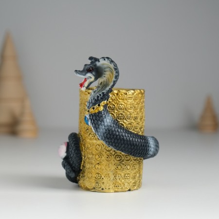 Polestone pencils "Dark snake with a pearl on coins" 6.8x6.5x9.3 cm-3