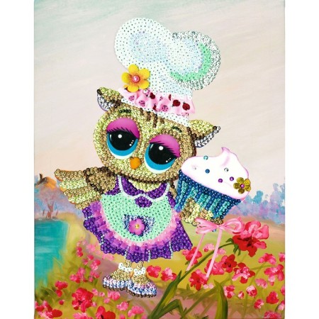 Mosaic from sequins on the canvas "cook owl"