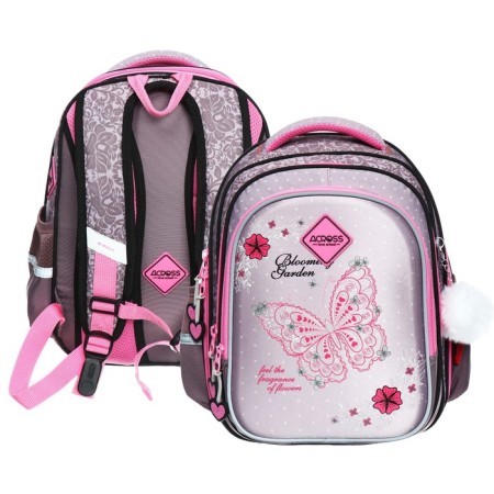 School backpack 40x33x15cm, ergonomic back, Across 410, gray/pink