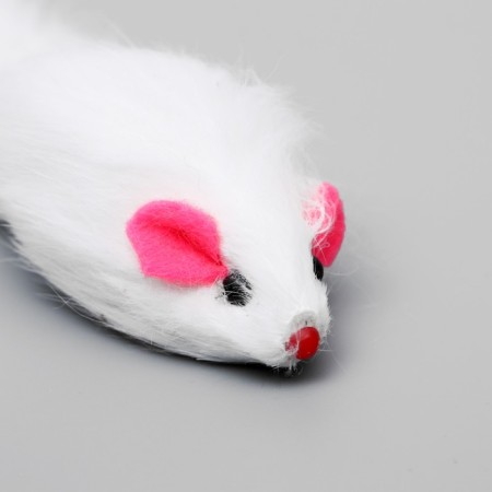 Mouse made of natural fur, 5 cm, white-3