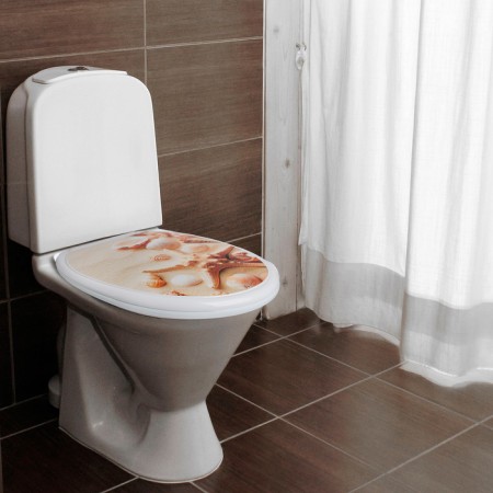 The toilet seat with a lid Rossplast "Shells on the sand", 54x37cm, white color-1