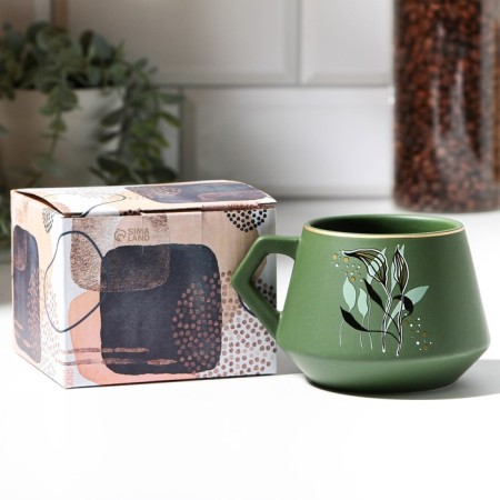 Ceramic "Leaves" mug, 320 ml, green color-1
