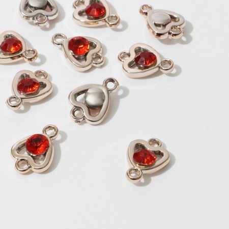 Connector "Heart" 2.2 × 1.6 × 0.7 cm, (set 10 pcs.), Red color in gold