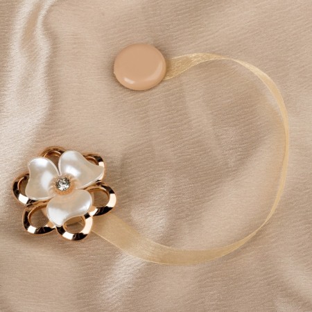 Picking for curtains "Purvalum flower", d = 5.5 cm, milk/gold color-1