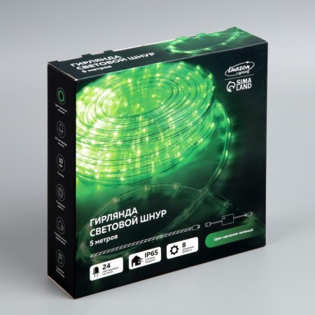 Luazon Lighting 10 mm light cord, IP65, 5 m, 24 LED/m, 220 V, 8 modes, Green glow-9