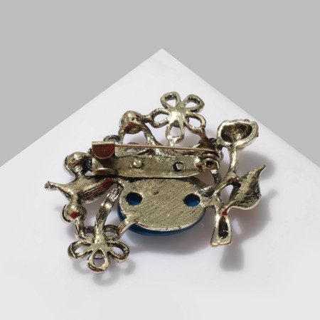 Brooch "Oliva" with flowers, the color of blue-blue in black bronze-1