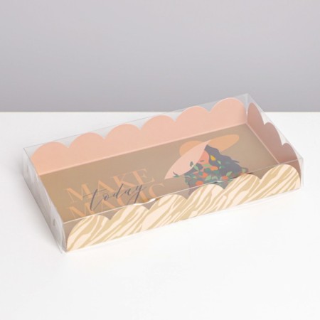 Cookie box, confectionery packaging with PVC lid, Make Today Magic, 10.5 x 21 x 3 cm