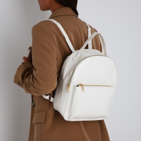 Women's backpack made of artificial leather with lightning, 1 pocket, white color-5