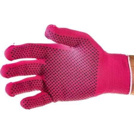 Gloves of nylon garden, knitting class 13, with PVC points, size 9, fuchsia
