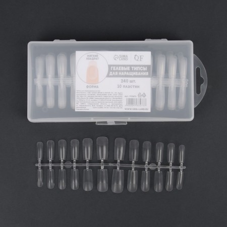 Gel tips for nail extension, 240 pcs, a soft square, full matte coating, in a container, color transparent color-7