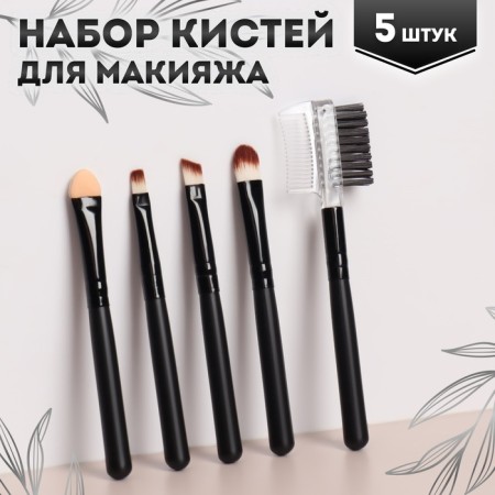 A set of makeup brushes, 5 items, PVC chech, black matte color