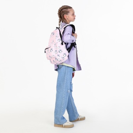 Young backpack from textiles with a zipper, 3 pockets, waist bag, pink color-10