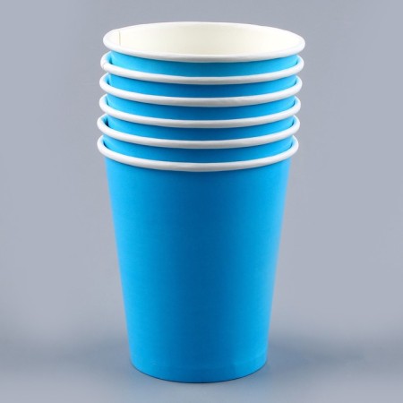 Set of paper dishes is disposable: 6 plates, 6 glasses, blue color-10