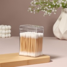 Organizer for cotton sticks, with a lid, 6.5 × 5.8 × 9.5 cm, in a package, transparent