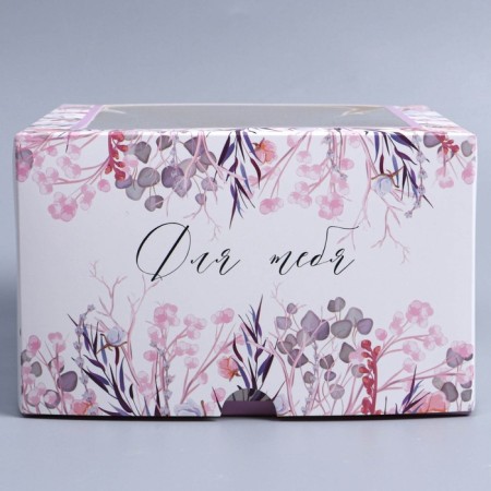 Capcake box, confectionery packaging with a window, 4 cells "Wreath", 16 x 16 x 10 cm-2