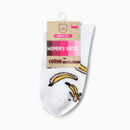 Women's socks "Banans", white color, rr 23-25-2
