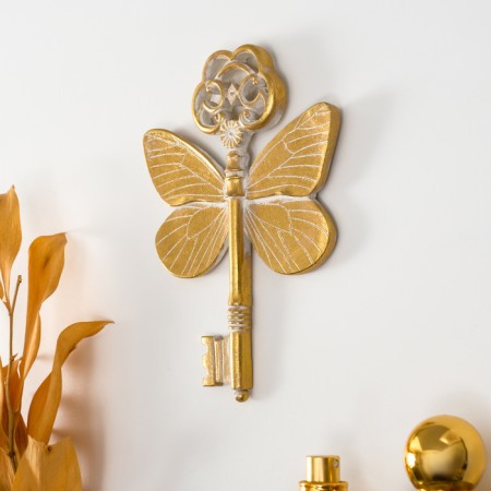 Panel interior polystone "Key with a butterfly" gold with a white patina 10.5x0.7x15 cm-1