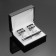 Set of men's “cufflink + tie clip” Rectangle with rhombuses, black color in silver