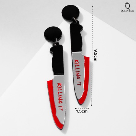 Acryl Earrings "knives" bloodied, red-white color in ferrous metal