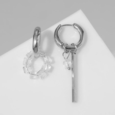 Earrings with the removable element "Transformer" circle, white color in silver-1