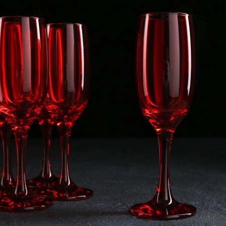 A set of glasses for champagne "Rainbow", 190 ml, 6 pcs, color ruby-1