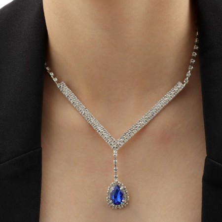 Set 2 objects: earrings, necklace "elite" drops of triangle, blue-white color in silver, 40 cm-3