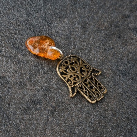 Hamsa-Talisman keychain, natural amber-1