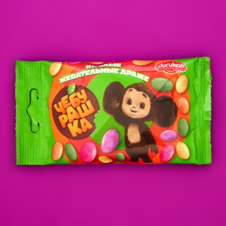 Strong chewing chewing. Drage in sugar. Glaze "Cheburashka" with a taste. apples, strawberries, orange, 35g