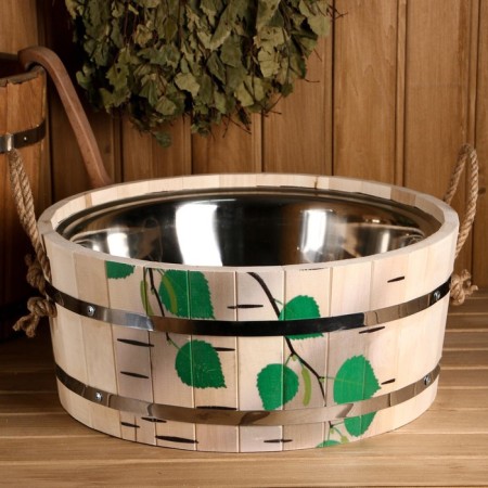A gang made of linden, 12.5 l, stainless insert, stainless rim, "birch barrel"-3