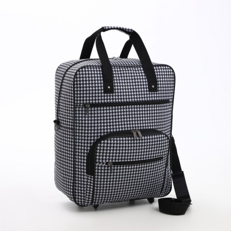 Road bag on wheels, lightning department, 3 outer pockets, long belt, white/black color