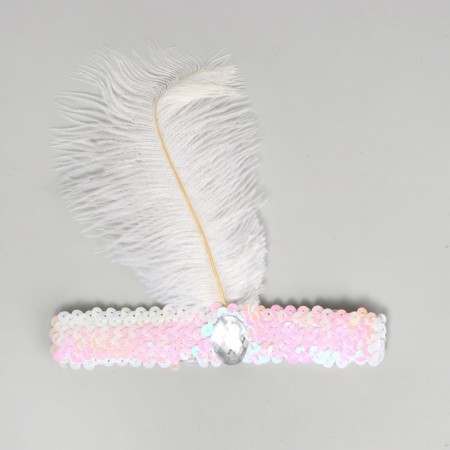 Carnival head bandage with a feather, white color-7