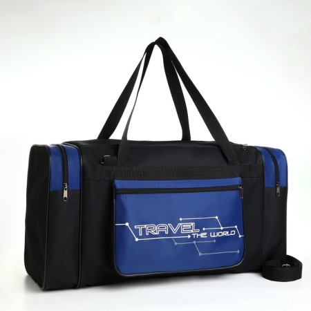 Road bag with lightning, 3 outer pockets, long belt, black/blue color