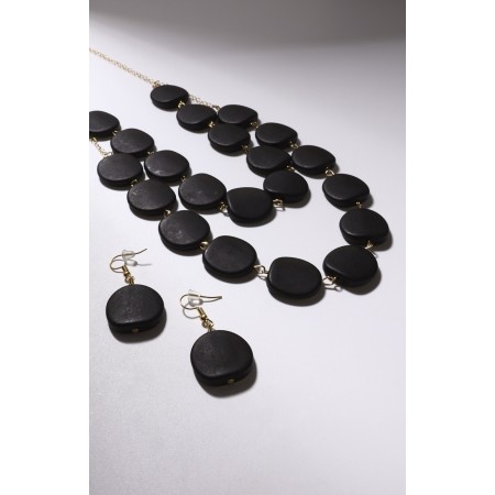 Set 2 objects: earrings, beads “Tenderness of forms”, 2 tiers, black color, 50 cm-1