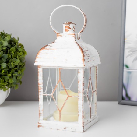 Nightlight "Lanter 2" LED from batteries 3HAAA White with a golden patina 11x11x21.5 cm