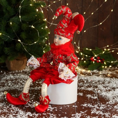 New Year's Jester "In an elegant suit" Music moves his head, 46 cm, red-2