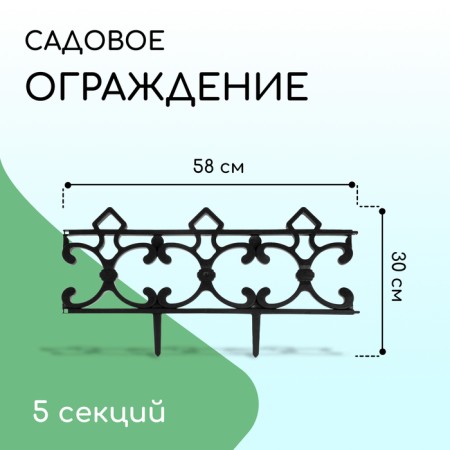 Decorative fence, 30 × 290 cm, 5 sections, plastic, black, "park"