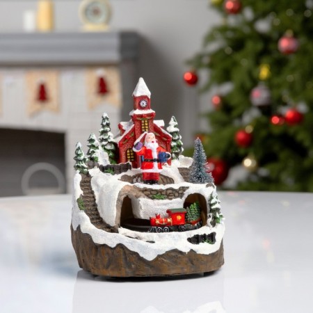 LED figure "Train and Santa Claus" 16 × 10 × 12 cm, polystone, batteries AAAX2 (not in the kit), USB, glow warm white-1
