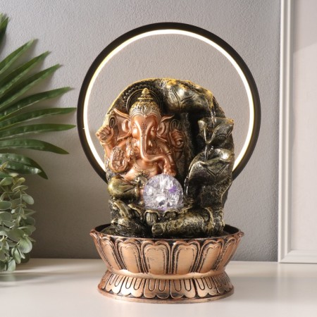 Table Polystone Fountain from the Network, Ganesha's backlight in gold near the waterfall - hand "25x20x34 cm-1