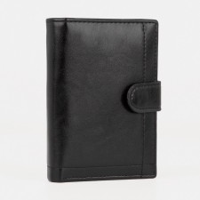 Male purse on the button, 3 in 1, for auto documents and passports, 2 departments, for cards, for coins, black color