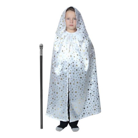 White carnival cloak with stars, with a hood, length 85 cm, magician mag