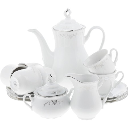 Coffee service 6/9 Constance, decor "Gray ornament, Platinum layering", 15 items