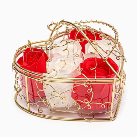 Gift set of soap white and red roses in the box, 6 pcs-1