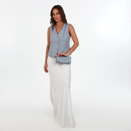 Female bag, valve department, long chain, silver color-3