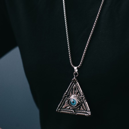 Pompeii pendulum of an all-seeing eye, blue color in black silver, 70 cm-3