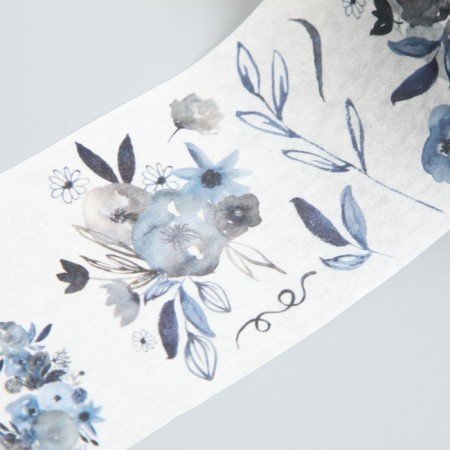 Sticky tape paper "gray-blue flowers" width 5.4 cm winding 3 m 5.4x3.8x3.8 cm-2