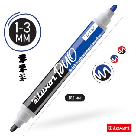 Marker for white boards Luxor Duorite, 1-3 mm, bilateral, bullet, black/blue-1