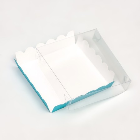 Box for cookies with PVC lid, blue, 12 x 12 x 3 cm-3