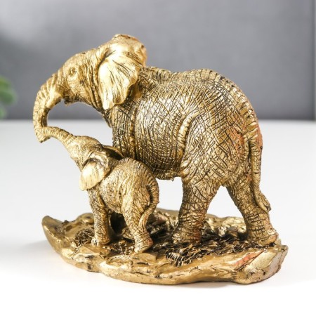 Souvenir Polystone "Elephant with Elephant" gold 9.5x7.5x11.5 cm-1